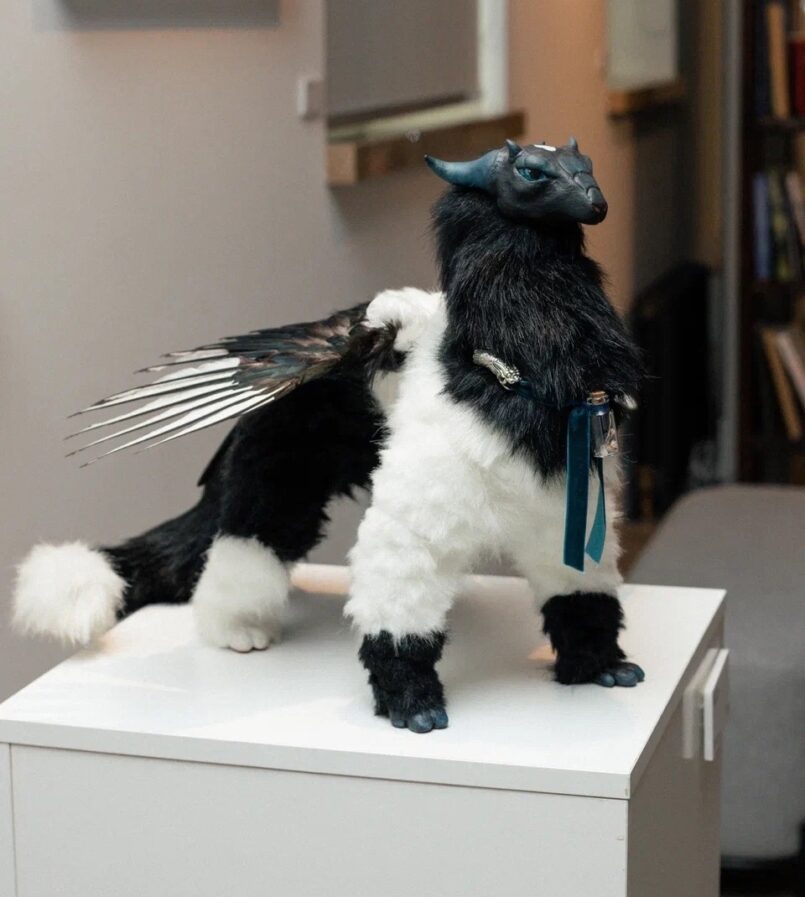 Handmade poseable fantasy dragon art doll with wings
