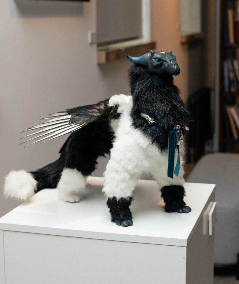 Handmade poseable fantasy dragon art doll with wings