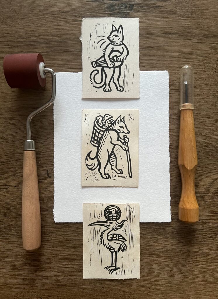 Medieval heraldic fantasy linocut prints