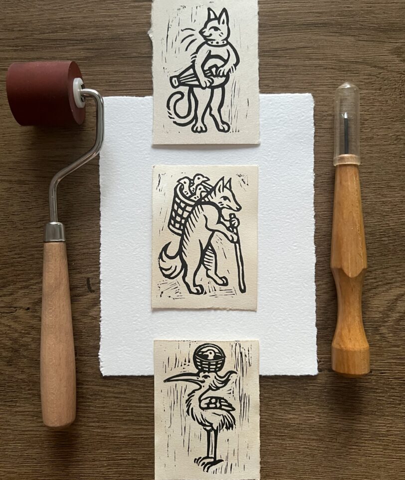 Medieval heraldic fantasy linocut prints