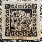 Medieval heraldic fantasy dragon linocut print