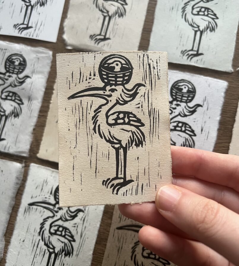 Linoprint – Medieval stork