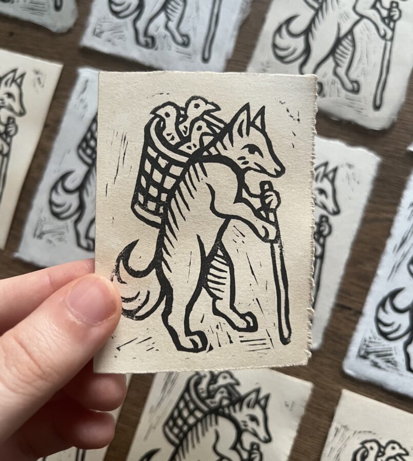 Linoprint – Medieval fox