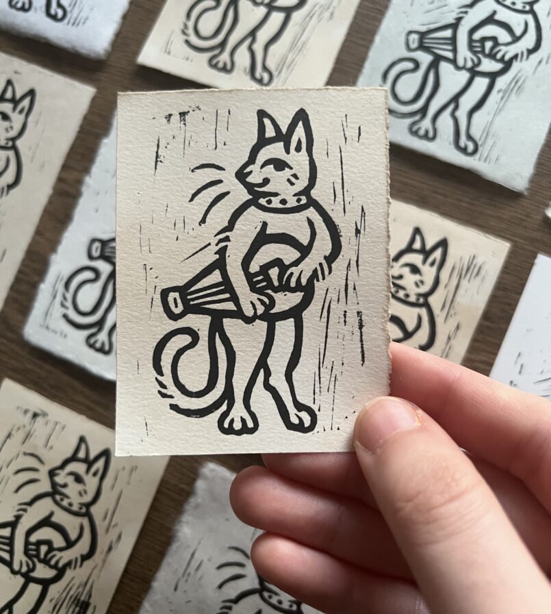 Linoprint – Medieval cat
