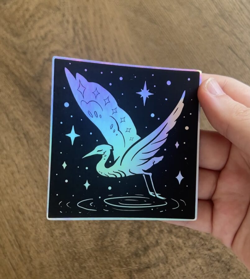 Sticker – holographic egret